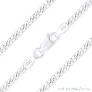 3.3mm Miami Curb Link Italian Chain Necklace in Solid .925 Sterling Silver 30"